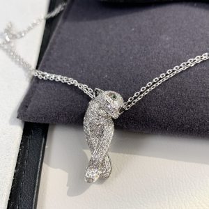 Luxurious Full Diamond Cartier Panther Necklace with Emerald Eyes - Image 1