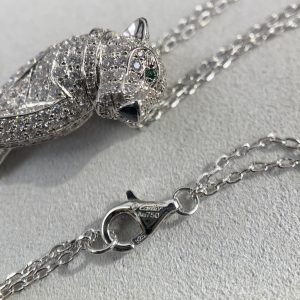 Luxurious Full Diamond Cartier Panther Necklace with Emerald Eyes - Image 4