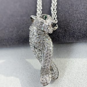 Luxurious Full Diamond Cartier Panther Necklace with Emerald Eyes - Image 6