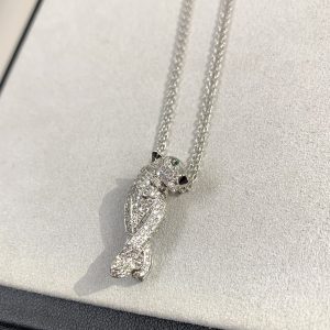 Luxurious Full Diamond Cartier Panther Necklace with Emerald Eyes - Image 7