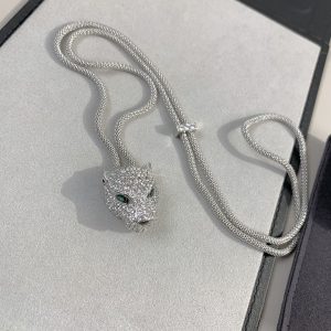 Cartier Panther Head Necklace with 925 Sterling Silver Chain and Alloy Accents - Image 3