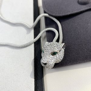 Cartier Panther Head Necklace with 925 Sterling Silver Chain and Alloy Accents - Image 4