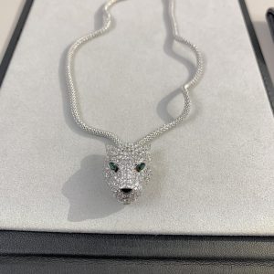 Cartier Panther Head Necklace with 925 Sterling Silver Chain and Alloy Accents - Image 6