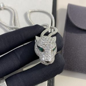 Cartier Panther Head Necklace with 925 Sterling Silver Chain and Alloy Accents - Image 7