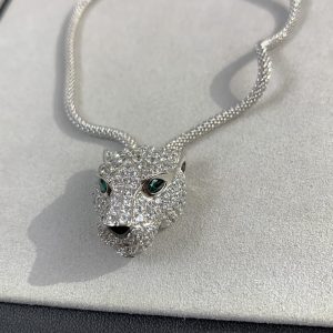 Cartier Panther Head Necklace with 925 Sterling Silver Chain and Alloy Accents - Image 10