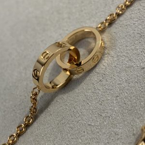 Cartier Rose Gold Love Double Ring 17cm Chain 'C of Love' - Image 4