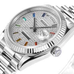 ROLEX 36mm Dual Date Replica with Natural Gemstone Bezel - Image 3