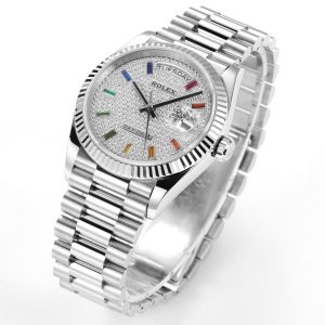 ROLEX 36mm Dual Date Replica with Natural Gemstone Bezel - Image 10