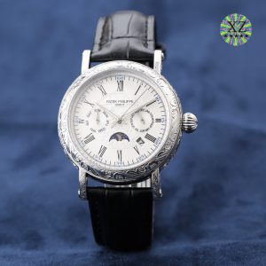 Limited Edition Handcrafted Floral engraved Patek Philippe Calatrava Watch - Image 9