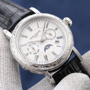 Limited Edition Handcrafted Floral engraved Patek Philippe Calatrava Watch - Image 6