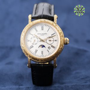 Limited Edition Handcrafted Floral engraved Patek Philippe Calatrava Watch - Image 4