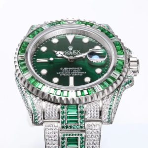 Luxurious Rolex Submariner 904L Steel Diamond-Full Green Bezel Edition - Image 3