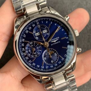 GL Longines Complication Ligne Noble Moonphase Watch, 40mm Sapphire Crystal, Blue Steel Hands, Blue-Gold Lunar Phase Dial, Caliber 7751, Multifunction, Guaranteed QC - Image 3