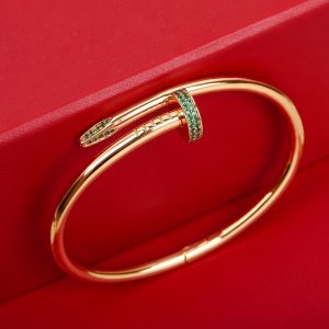 Luxury Cartier-Inspired Nail Bracelet Set with Green Diamonds - Image 7