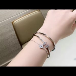 Cartier LOVE Small Bracelet with 6 Diamonds, 18K White Gold, Rose Gold Narrow - Image 8