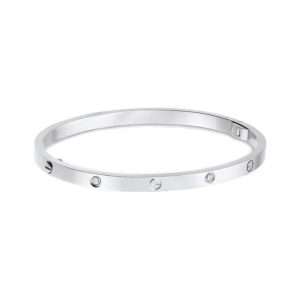 Cartier LOVE Small Bracelet with 6 Diamonds, 18K White Gold, Rose Gold Narrow - Image 7