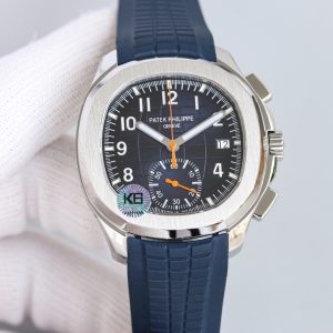 Sleek Stainless Steel 42.2mm Chronograph Patek Philippe Aquanaut Watch with Natural Rubber Strap - Image 3