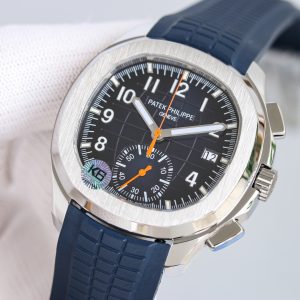 Sleek Stainless Steel 42.2mm Chronograph Patek Philippe Aquanaut Watch with Natural Rubber Strap - Image 4