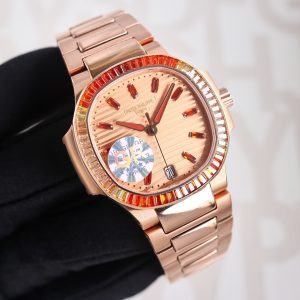 Patek Philippe Nautilus Ladies Watch with Cognac Tsavorite Jewelry Design - Image 3