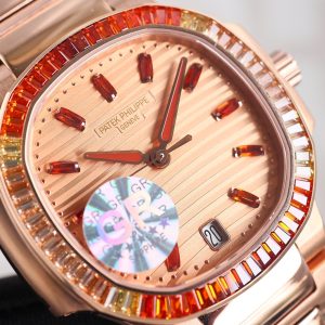 Patek Philippe Nautilus Ladies Watch with Cognac Tsavorite Jewelry Design - Image 5