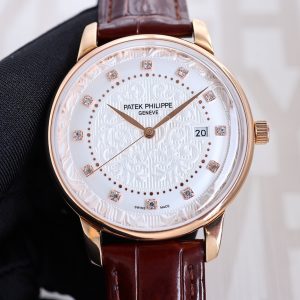 Patek Philippe Advanced Auto Watch with Exclusive Lid Glass and Italian Leather Strap - Image 3