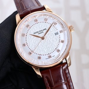 Patek Philippe Advanced Auto Watch with Exclusive Lid Glass and Italian Leather Strap - Image 5