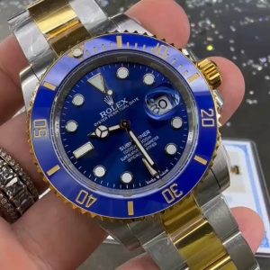 Rolex Submariner Blue Dial 18K Gold Full Plate Real Diamond Watch - Image 1