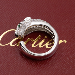 Cartier Leopard Head Semi-Diamond Ring Rose Gold/Rhodium Silver, Sizes L/S - Image 6