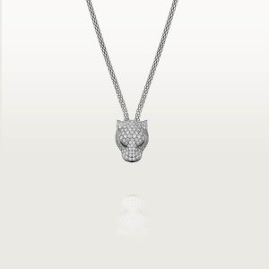 Cartier Panther Head Necklace with 925 Sterling Silver Chain and Alloy Accents - Image 1